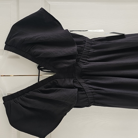 NWT Mila Mae Flutter Sleeve Tiered w Back Tie Maxi Dress Black Medium - Picture 5 of 14